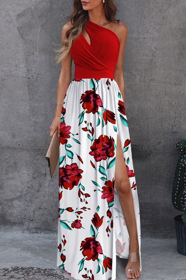 Jolie Floral One-Shoulder Maxi Dress White 10