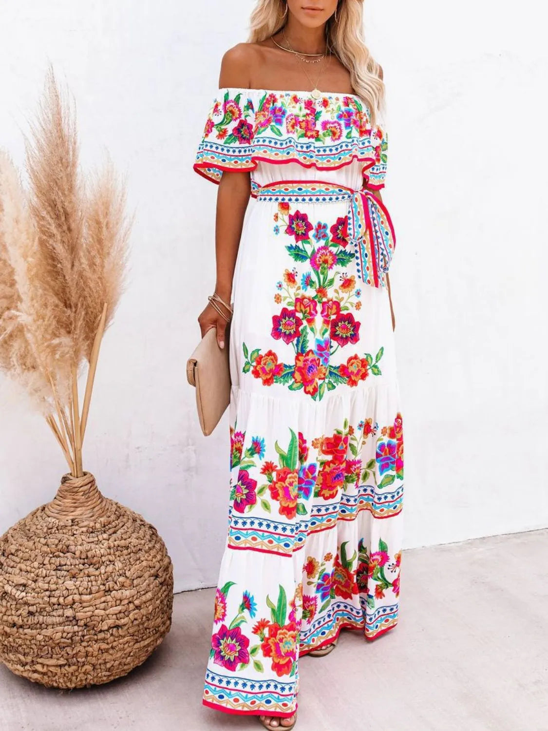 Aurelia Floral Off-Shoulder Maxi Dress Blue 6