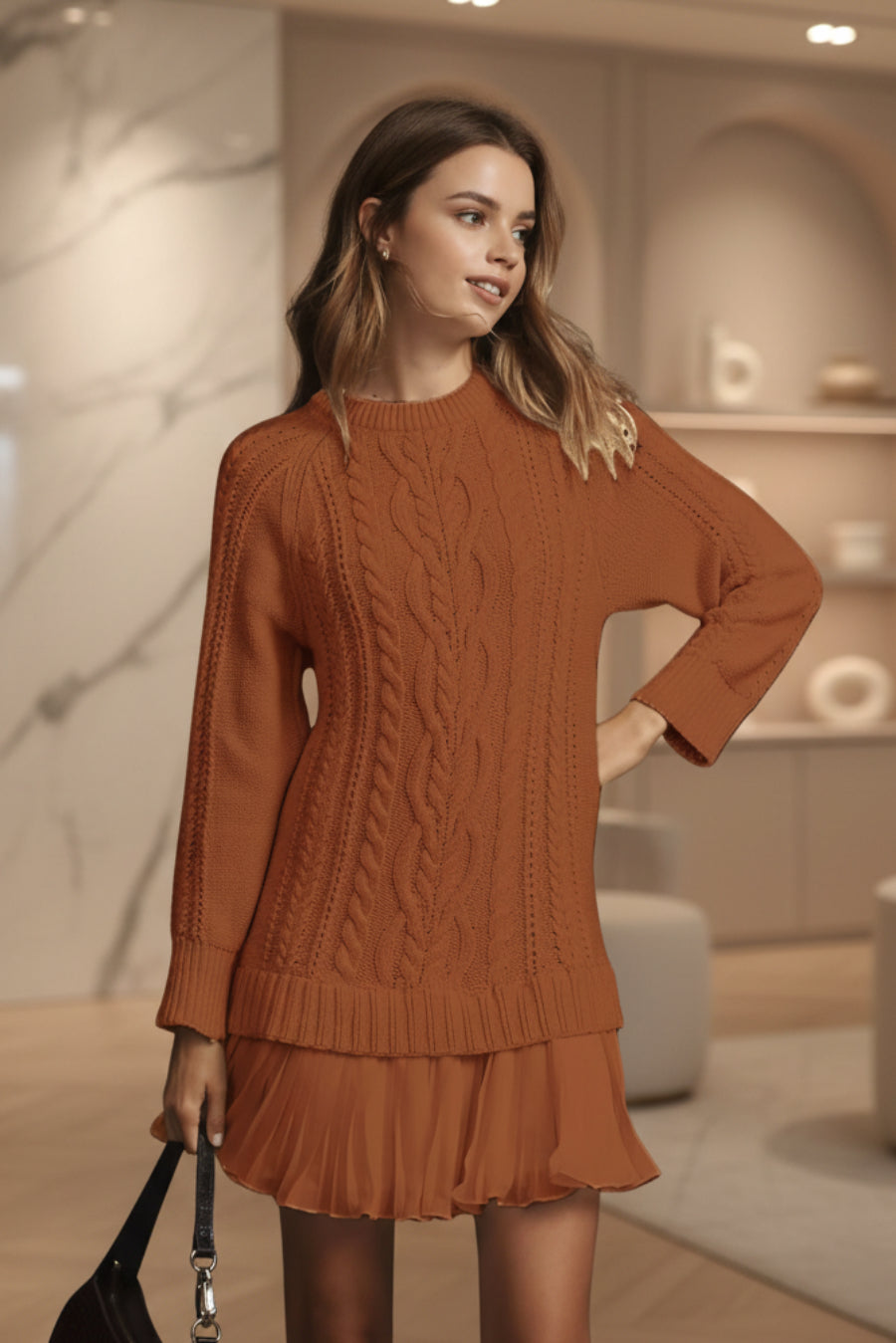Margot Oversized Sweater in Caramel Knit Army Green 7