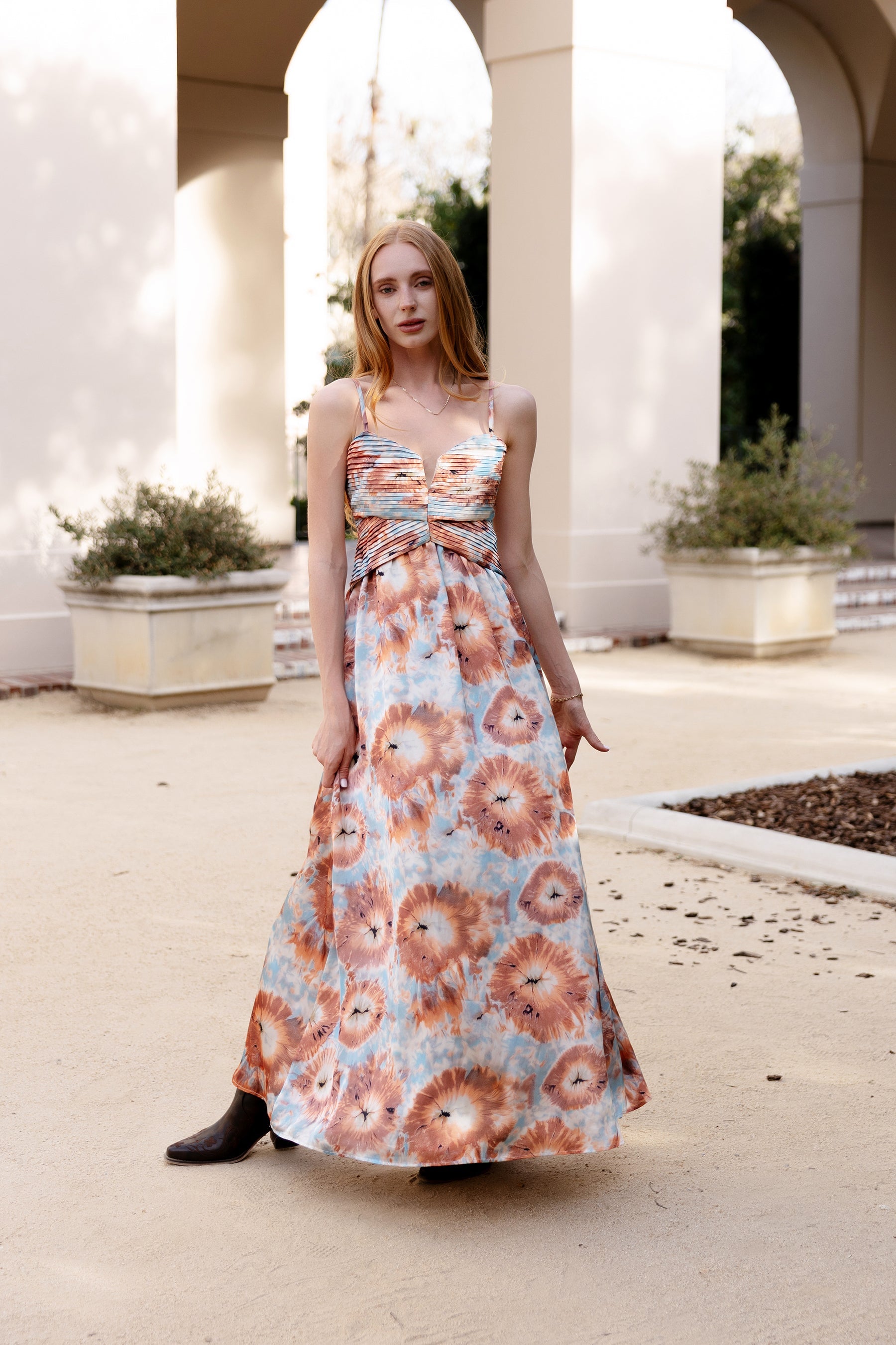 Marina Pleated Bodice Maxi Dress Watercolor abstract 10