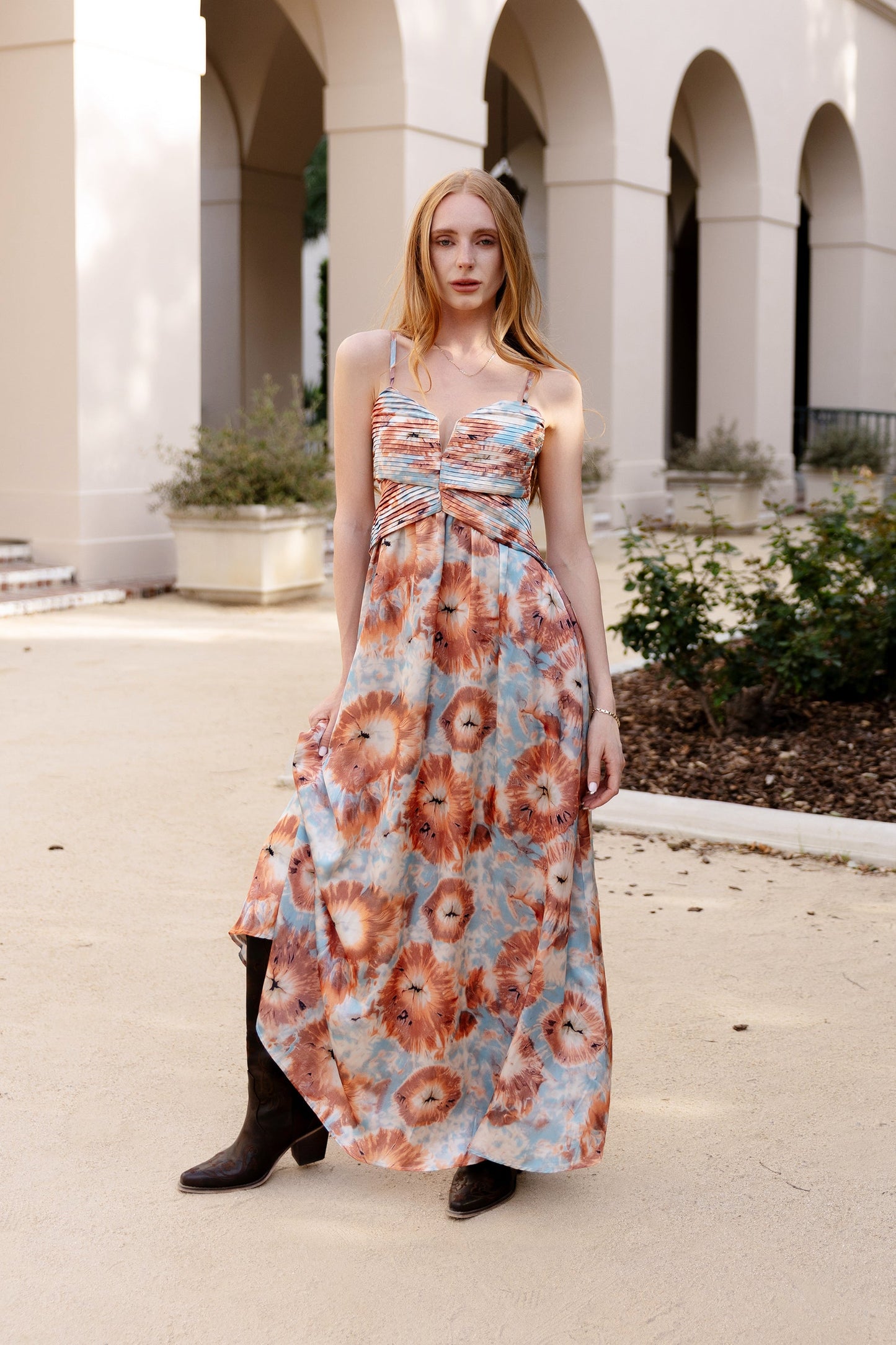 Marina Pleated Bodice Maxi Dress Watercolor abstract 9