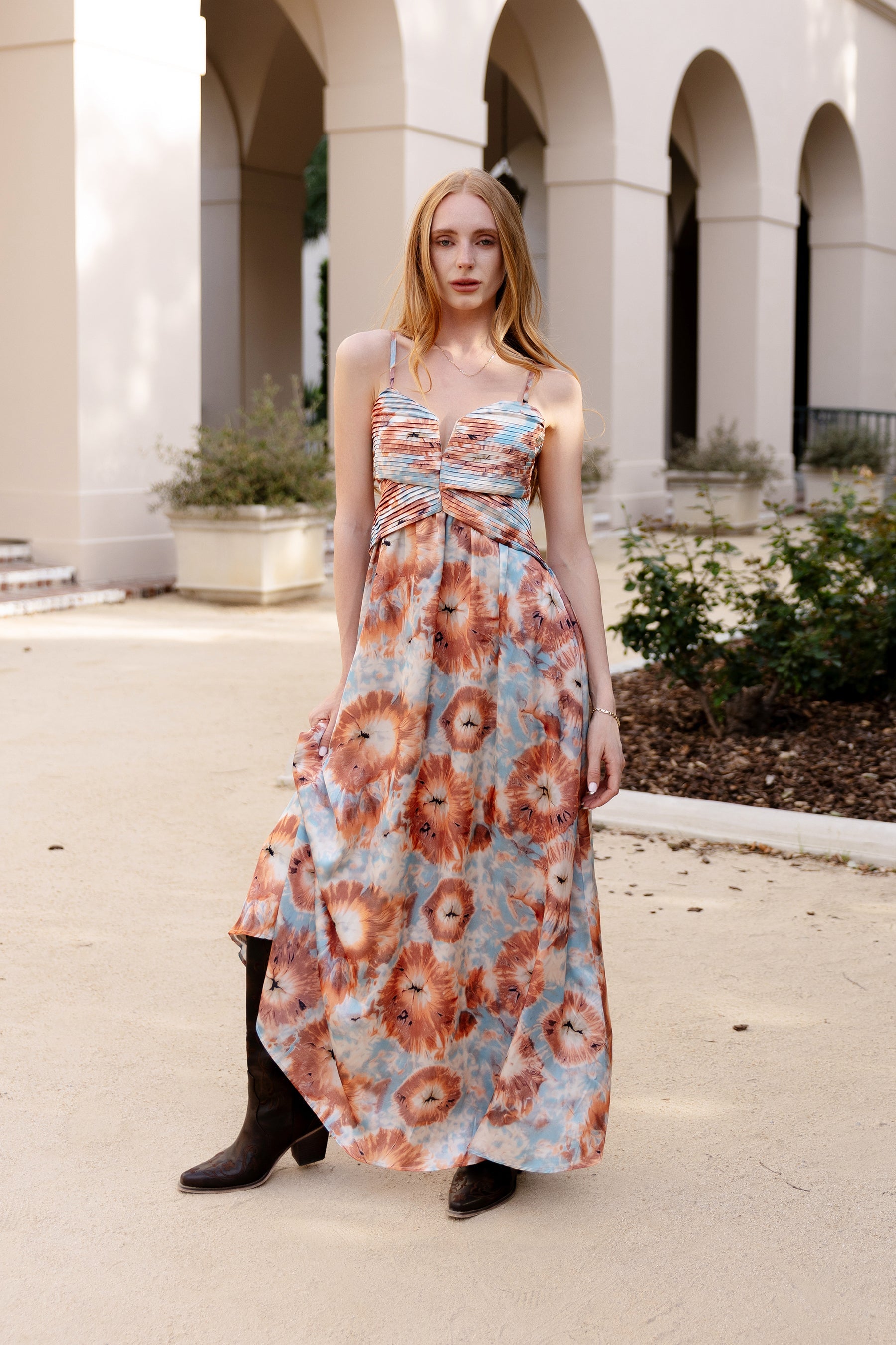 Marina Pleated Bodice Maxi Dress Watercolor abstract 9