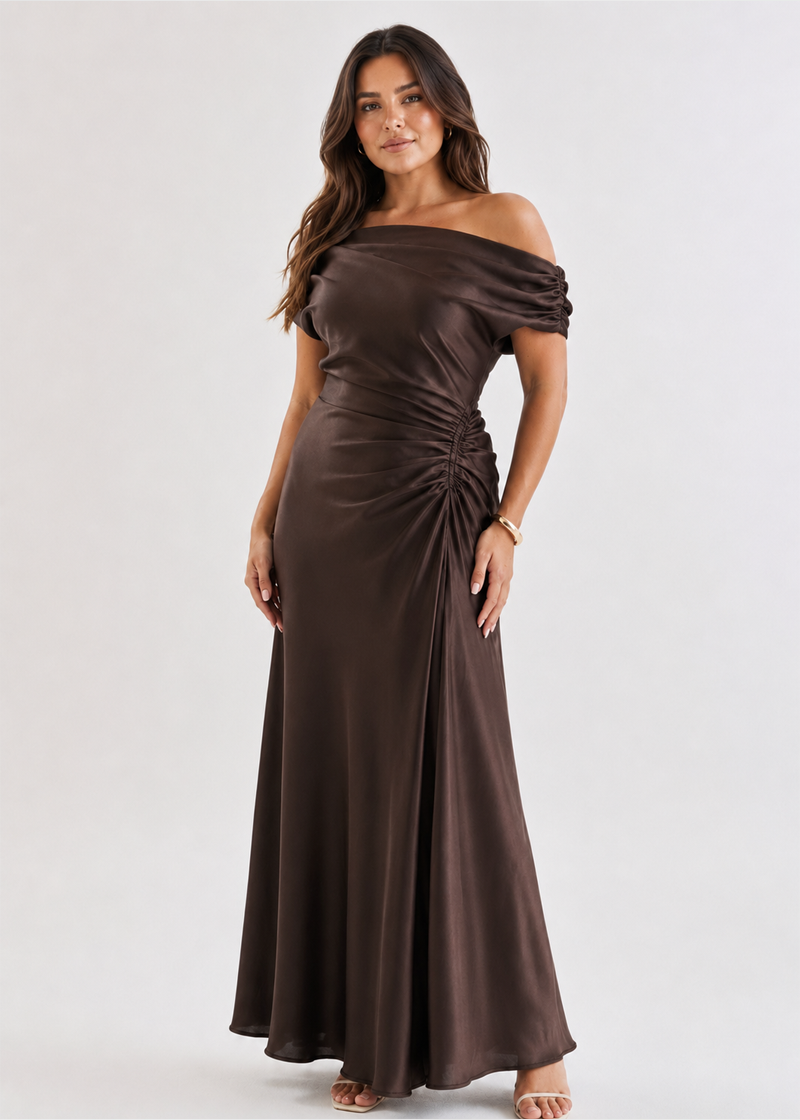 Flirtini One-Shoulder Maxi Dress Chocolate 3