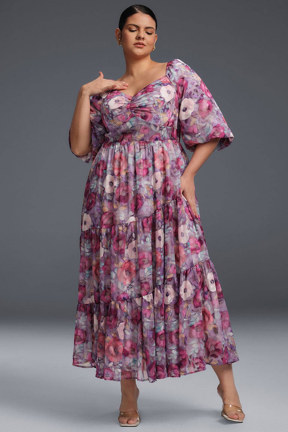 Isabelle Floral Pleated Maxi Dress Neck Flower Print Pleated Maxi Dress 7