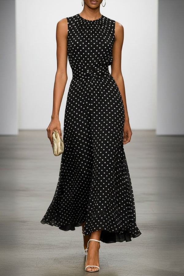 Margot Polka Dot Pleated Maxi Dress Black 2
