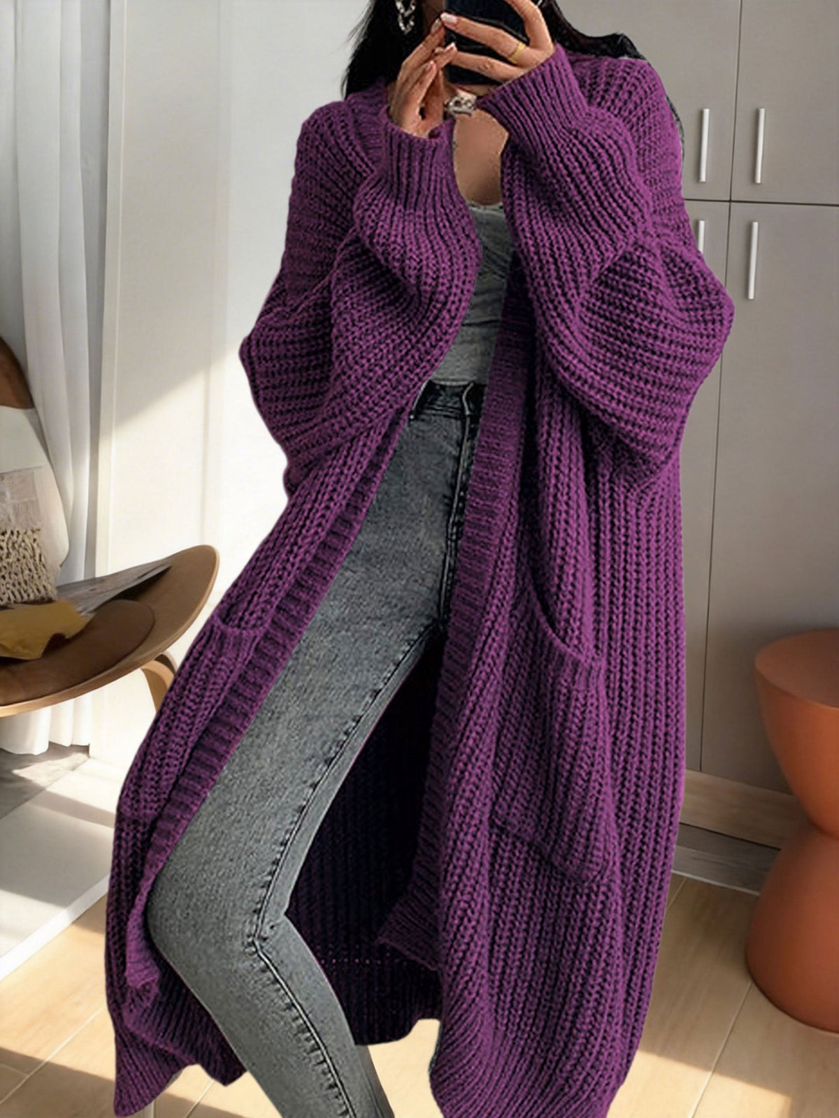 Isadora Linen Longline Cardigan Violet Blue 5