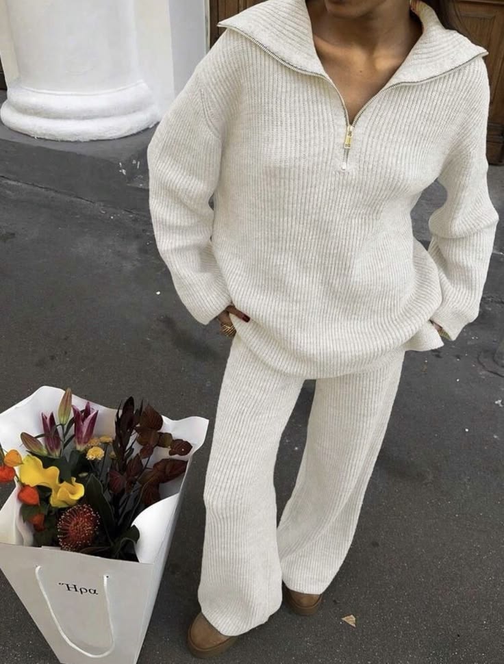 Margot Knit Sweater & Wide Leg Pants Set Beige 1
