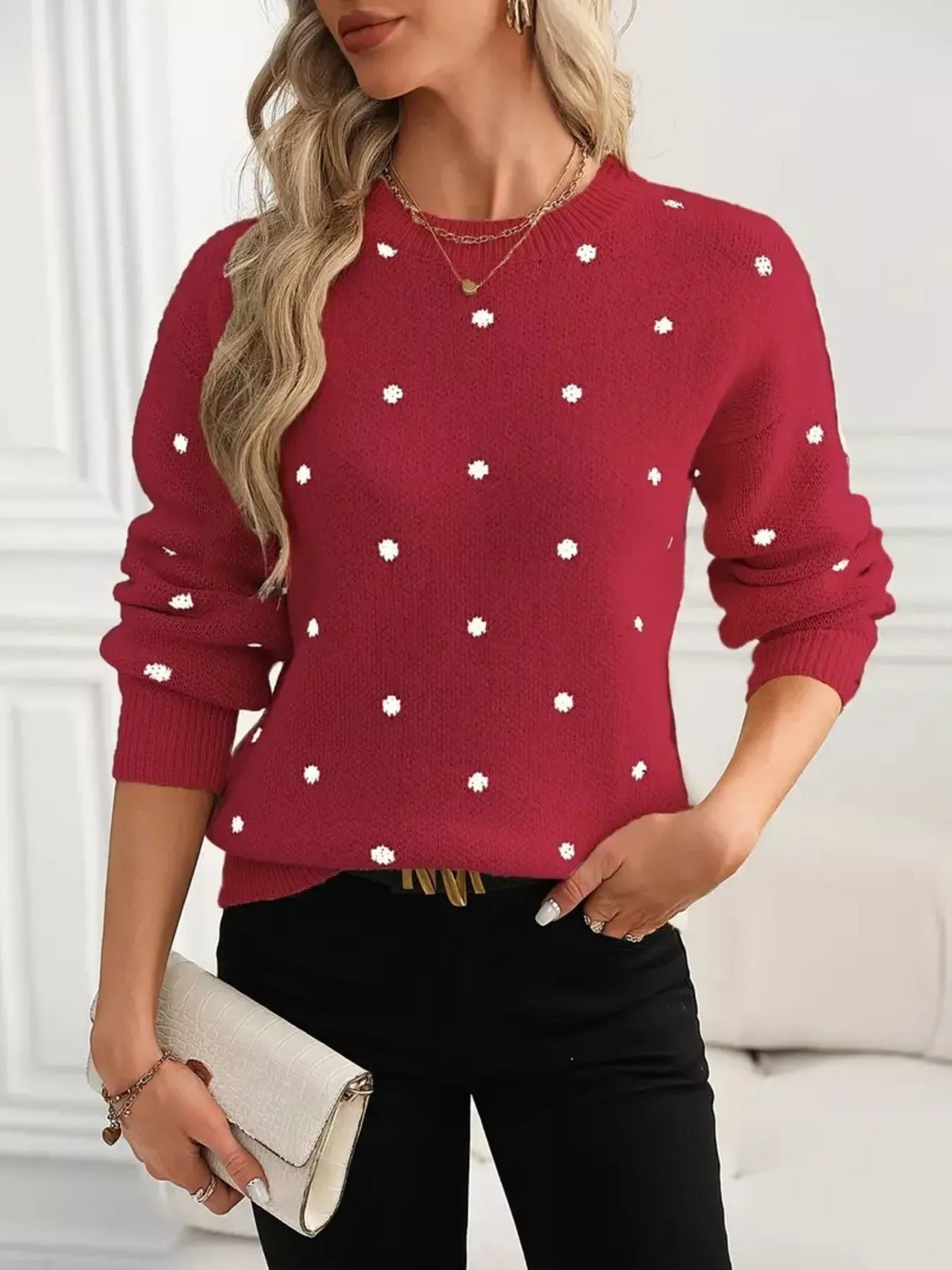 Violet Knit Sweater in Polka Dot Khaki 5