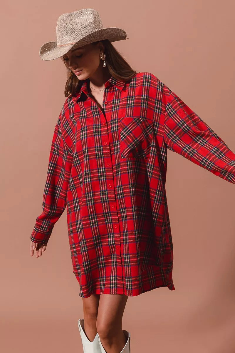Margot Plaid Button-Up Midi Dress RED MULTI 2