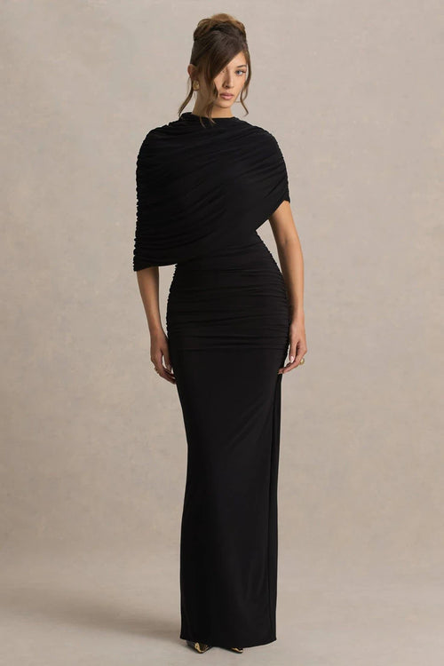 Vivienne Black Maxi Dress with Cape Sleeve 1