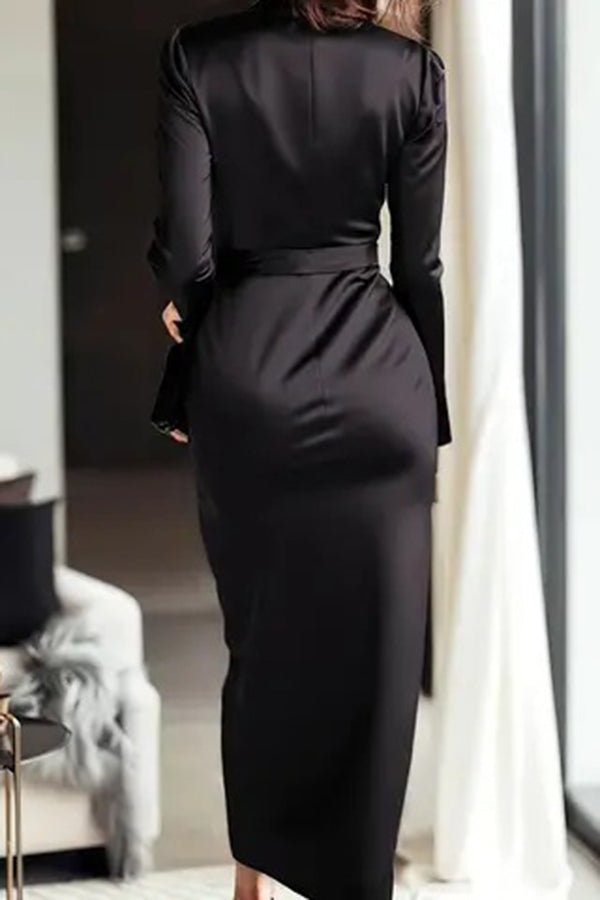 Celeste Satin Long Sleeve Midi Dress Wine Red 5