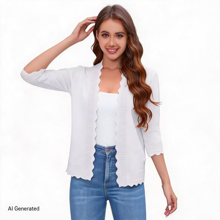 Margot Scallop Cardigan White 1