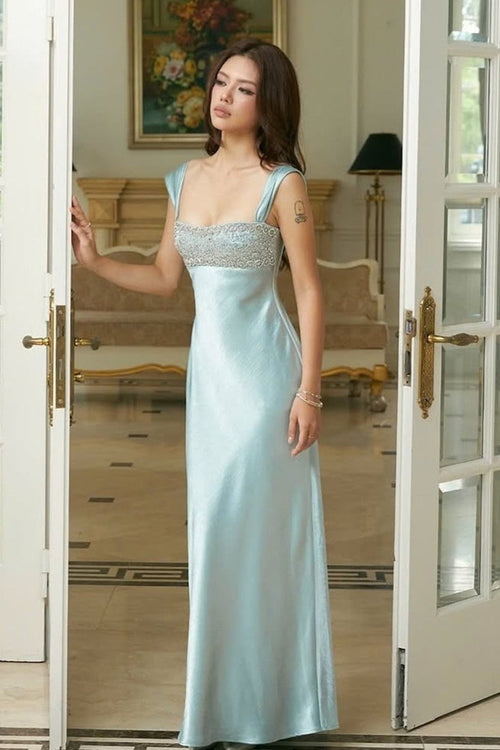 Arabella Rhinestone Ruched Maxi Dress Blue 1