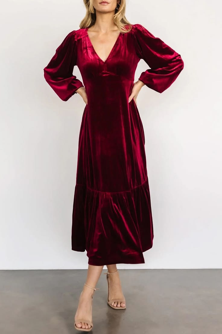 Rosalie Velvet Midi Dress Burgundy 1