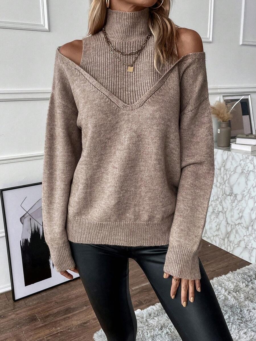 Evangeline Cold Shoulder Knit Sweater Sea Blue 2