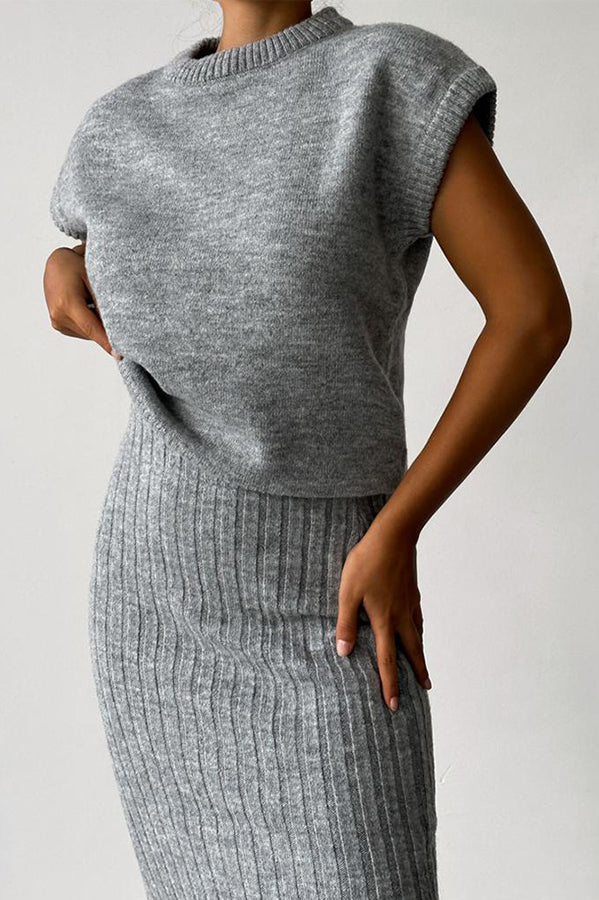 Celeste Ribbed Knit Midi Set Brown 7