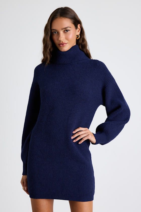 Margot Waffle Knit Sweater Dress Navy 1