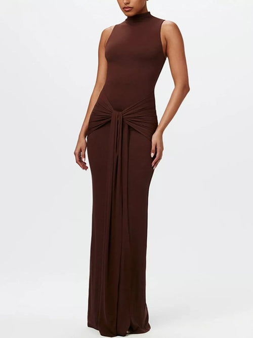 Celestine Knot Front Maxi Dress Dark Brown 1