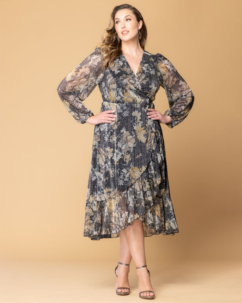 Celestine Metallic High-Low Cocktail Dress Lilac Floral Print 6