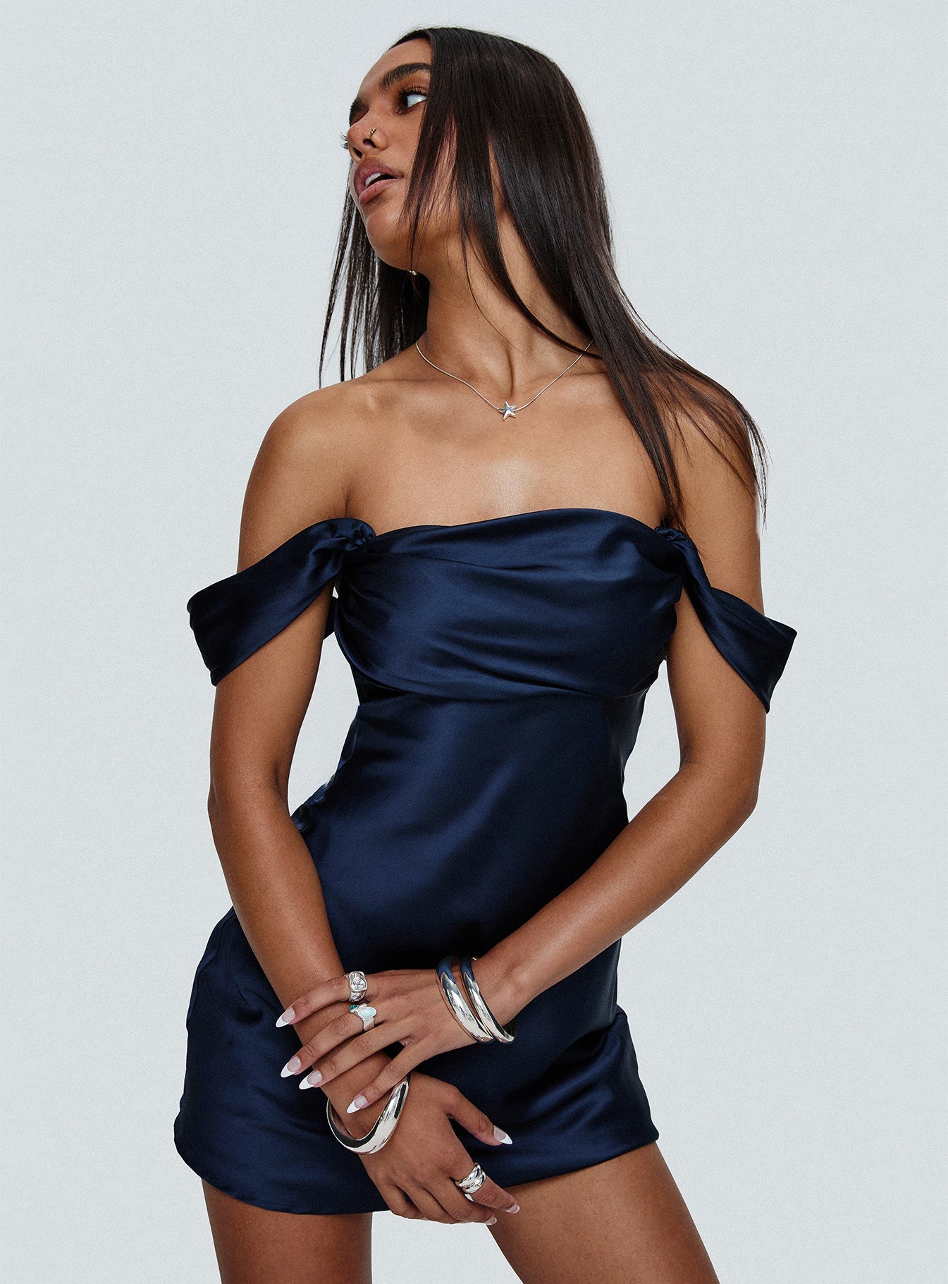 Isabelle Off-Shoulder Mini Dress in Navy Navy 8