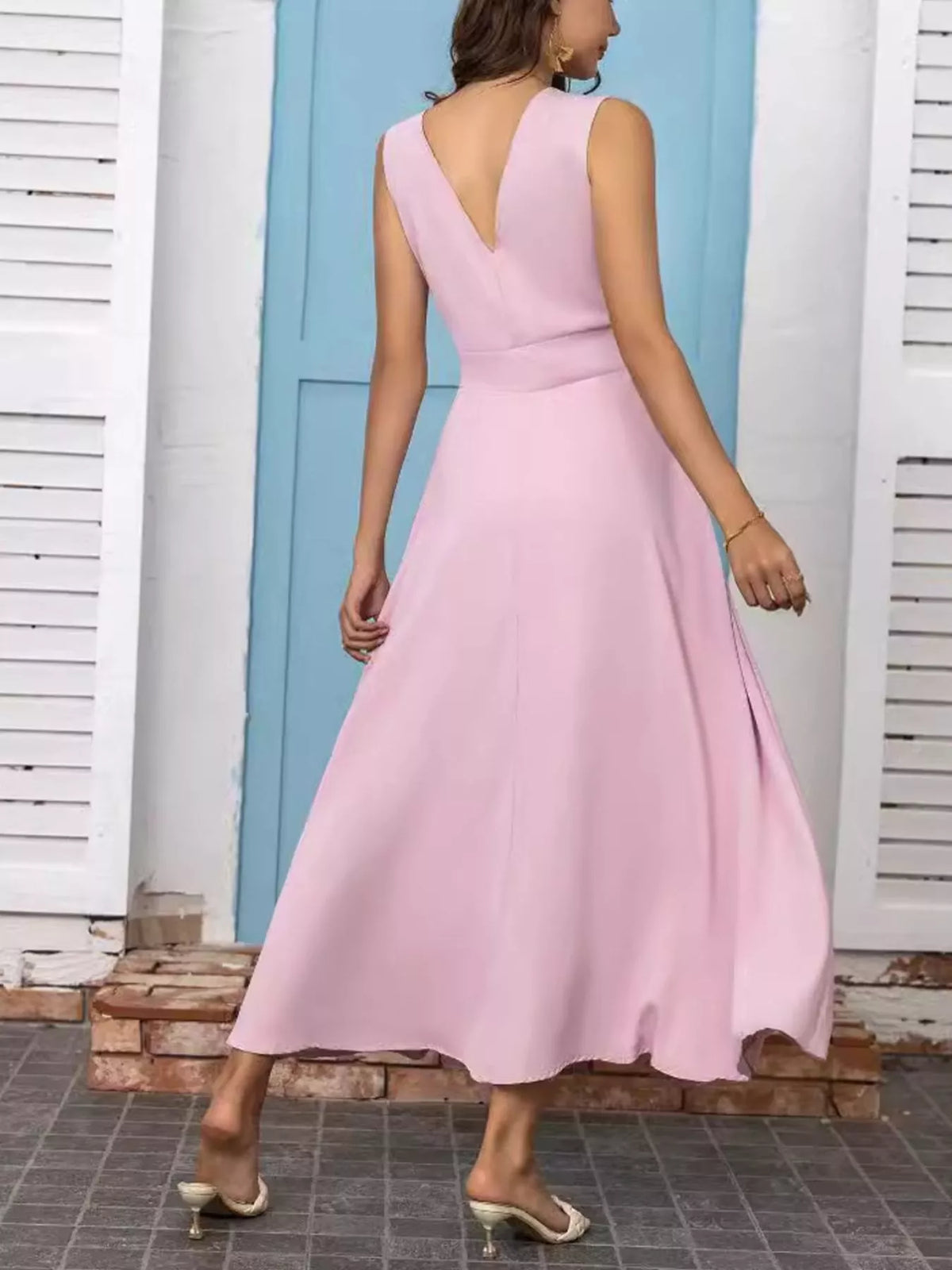 Emmeline Slit V-Neck Midi Dress Pink 4