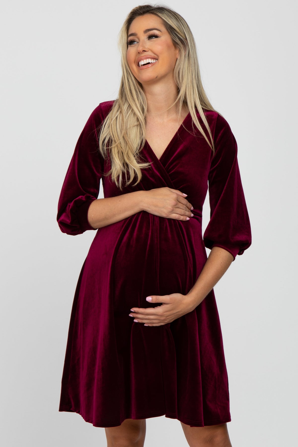 Margot Velvet Wrap Babydoll Dress Burgundy 1
