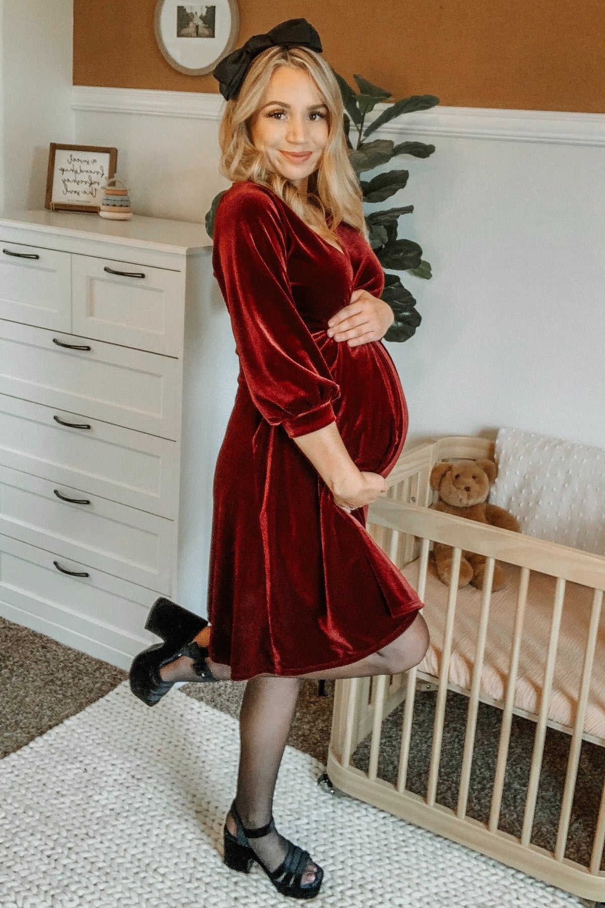 Margot Velvet Wrap Babydoll Dress Burgundy 2