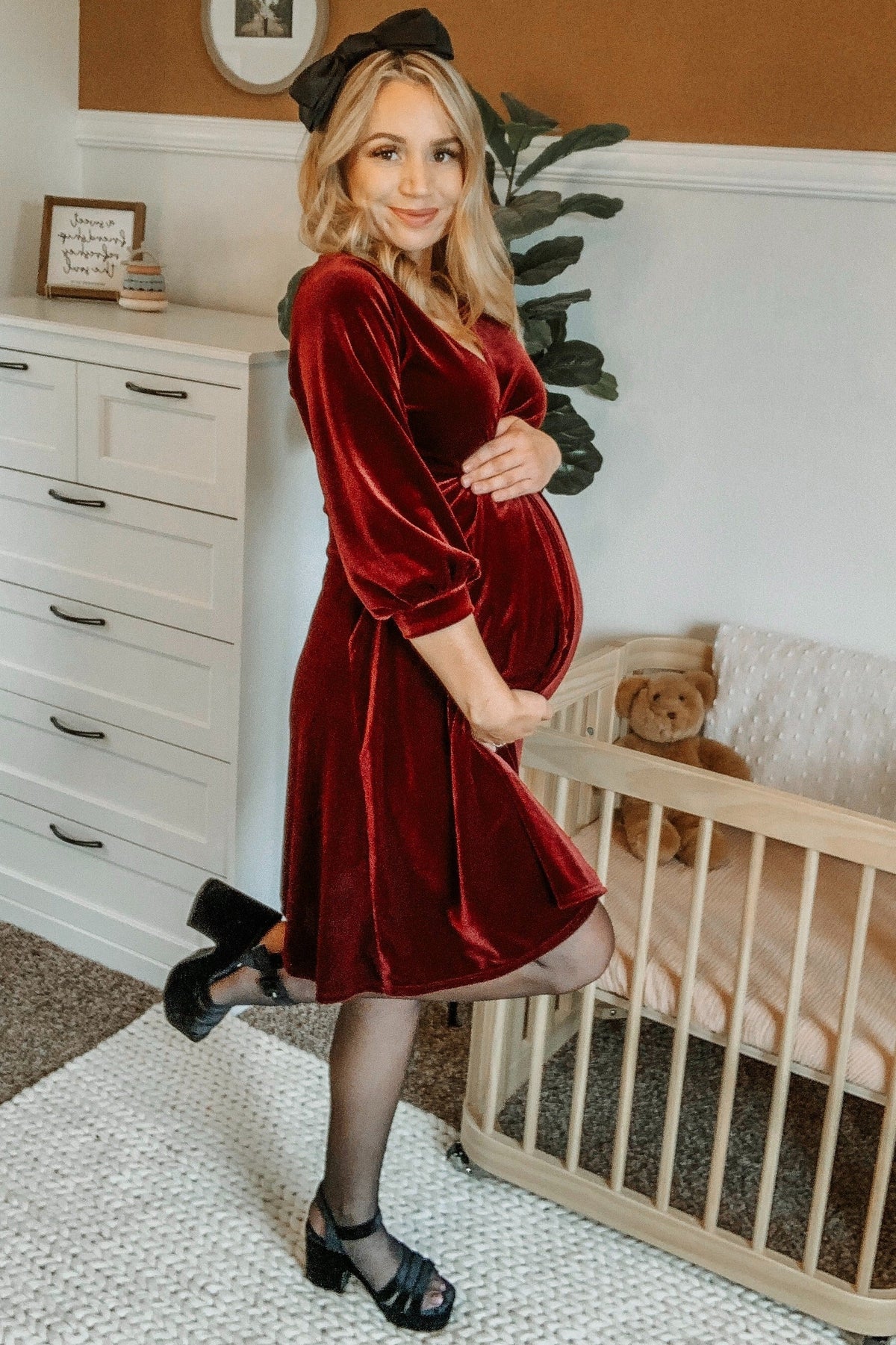 Margot Velvet Wrap Babydoll Dress Burgundy 6