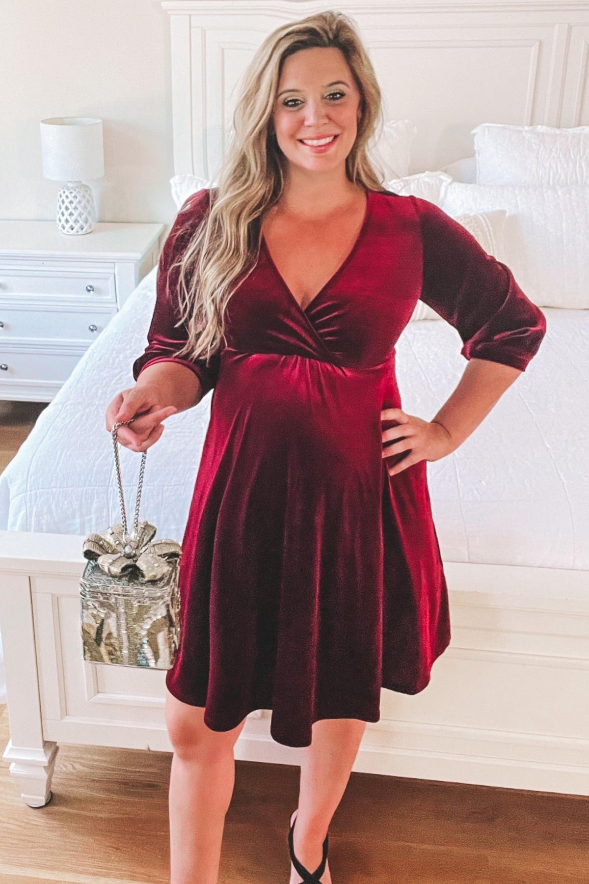 Margot Velvet Wrap Babydoll Dress Burgundy 8