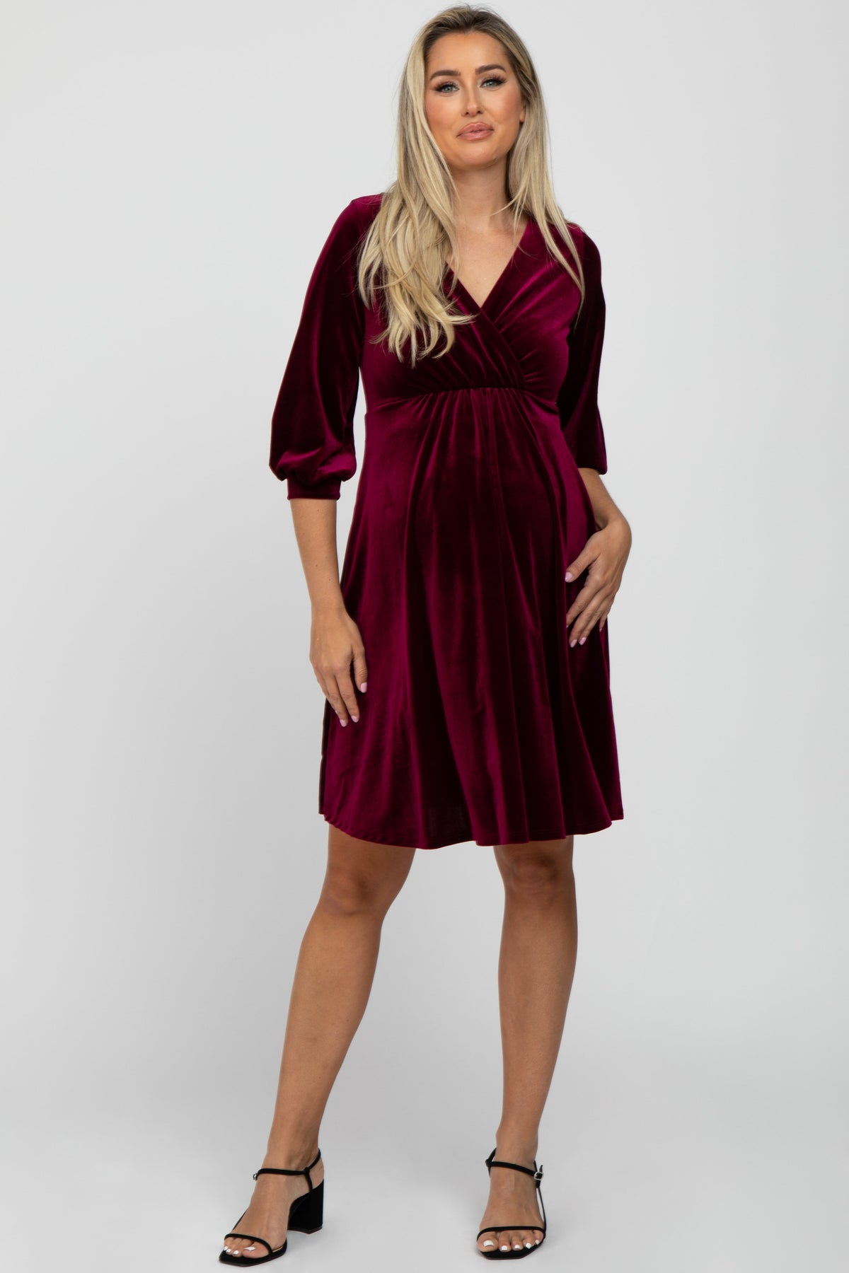 Margot Velvet Wrap Babydoll Dress Burgundy 3
