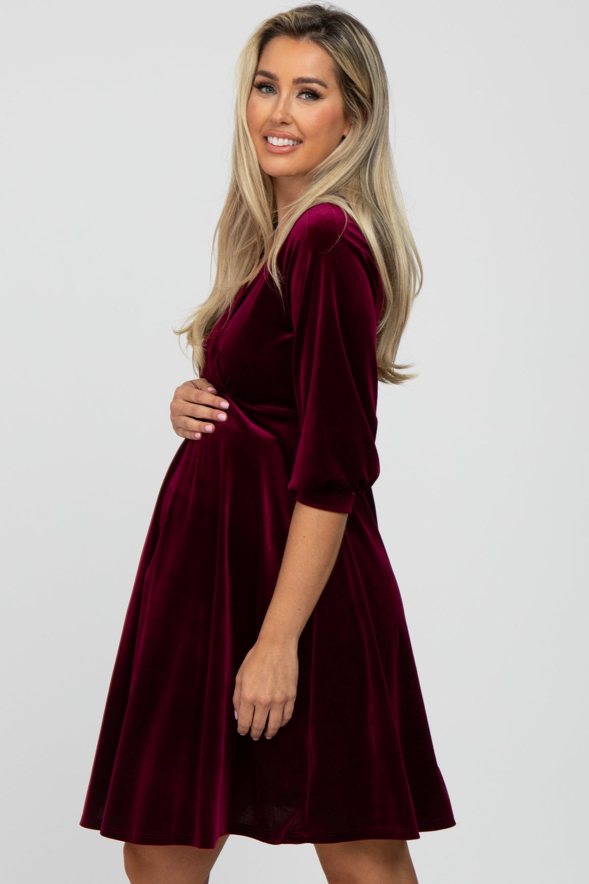Margot Velvet Wrap Babydoll Dress Burgundy 4