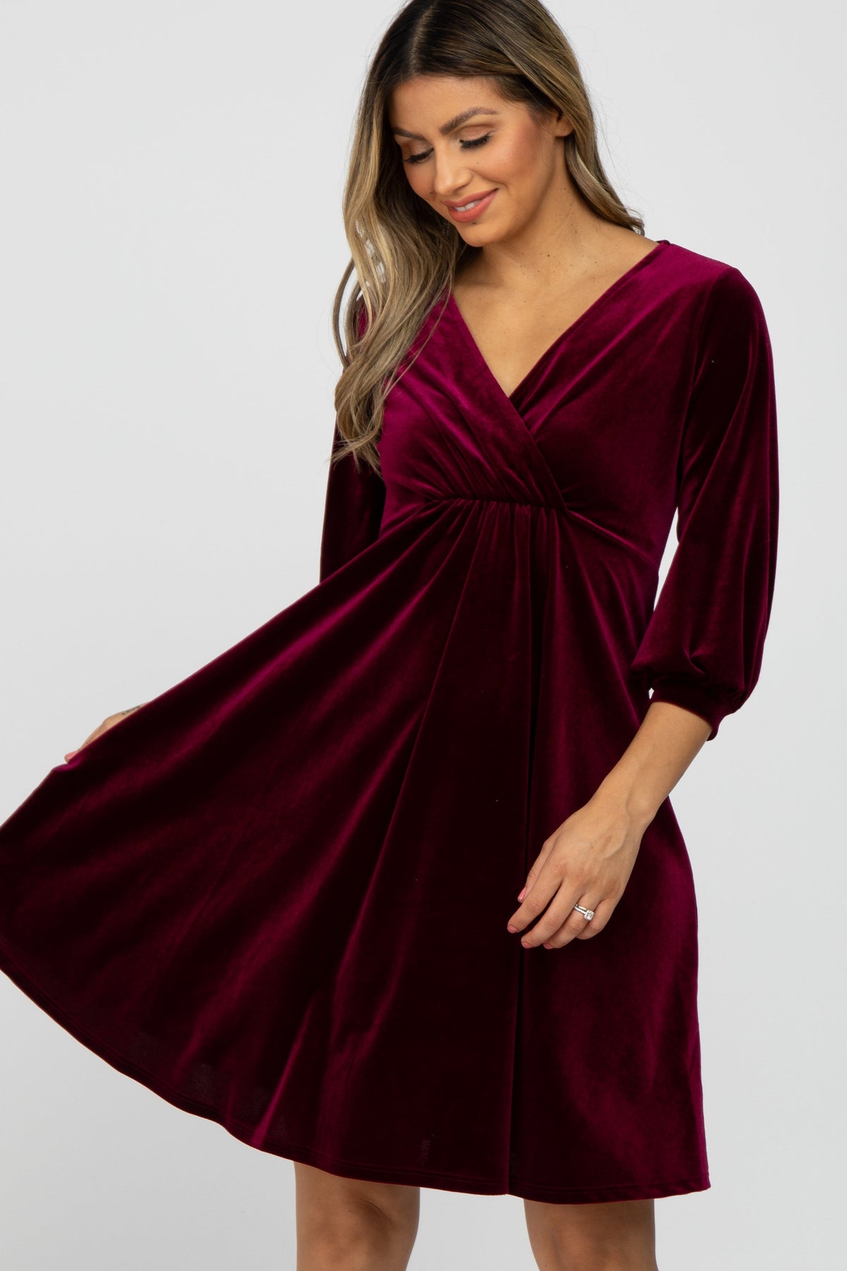 Margot Velvet Wrap Babydoll Dress Burgundy 10