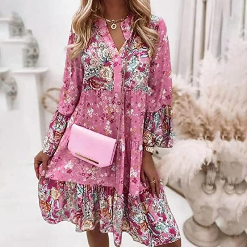 Evangeline Linen V-Neck Midi Dress Ausschnitt 1