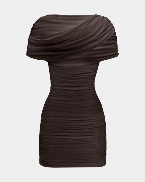 Evangeline Draped Shoulder Mini Dress Black 1