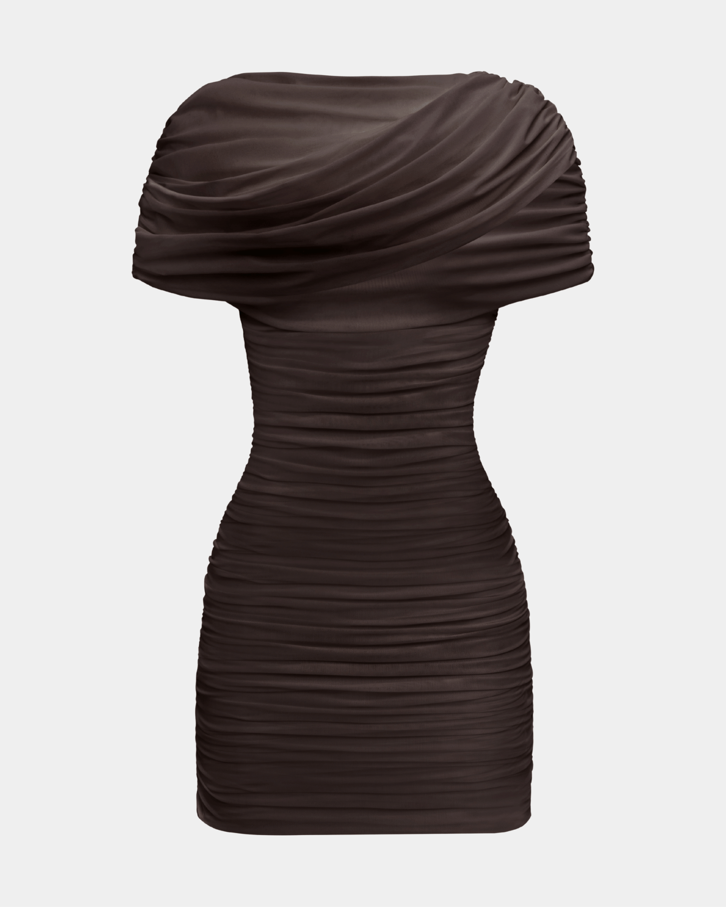 Evangeline Draped Shoulder Mini Dress Mauve Wine 1