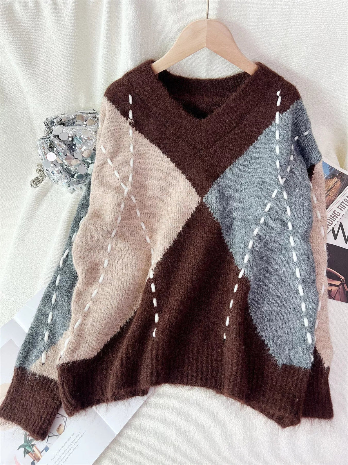 Margot Argyle Knit Sweater Dress Multi 9