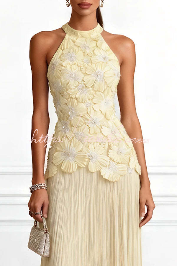 Emilie 3D Floral Embroidered Halter Maxi Dress Blue 7