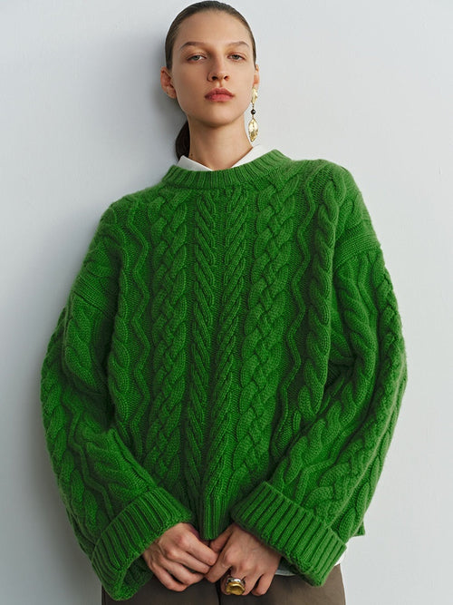Margot Cable Knit Sweater Reed Green 1