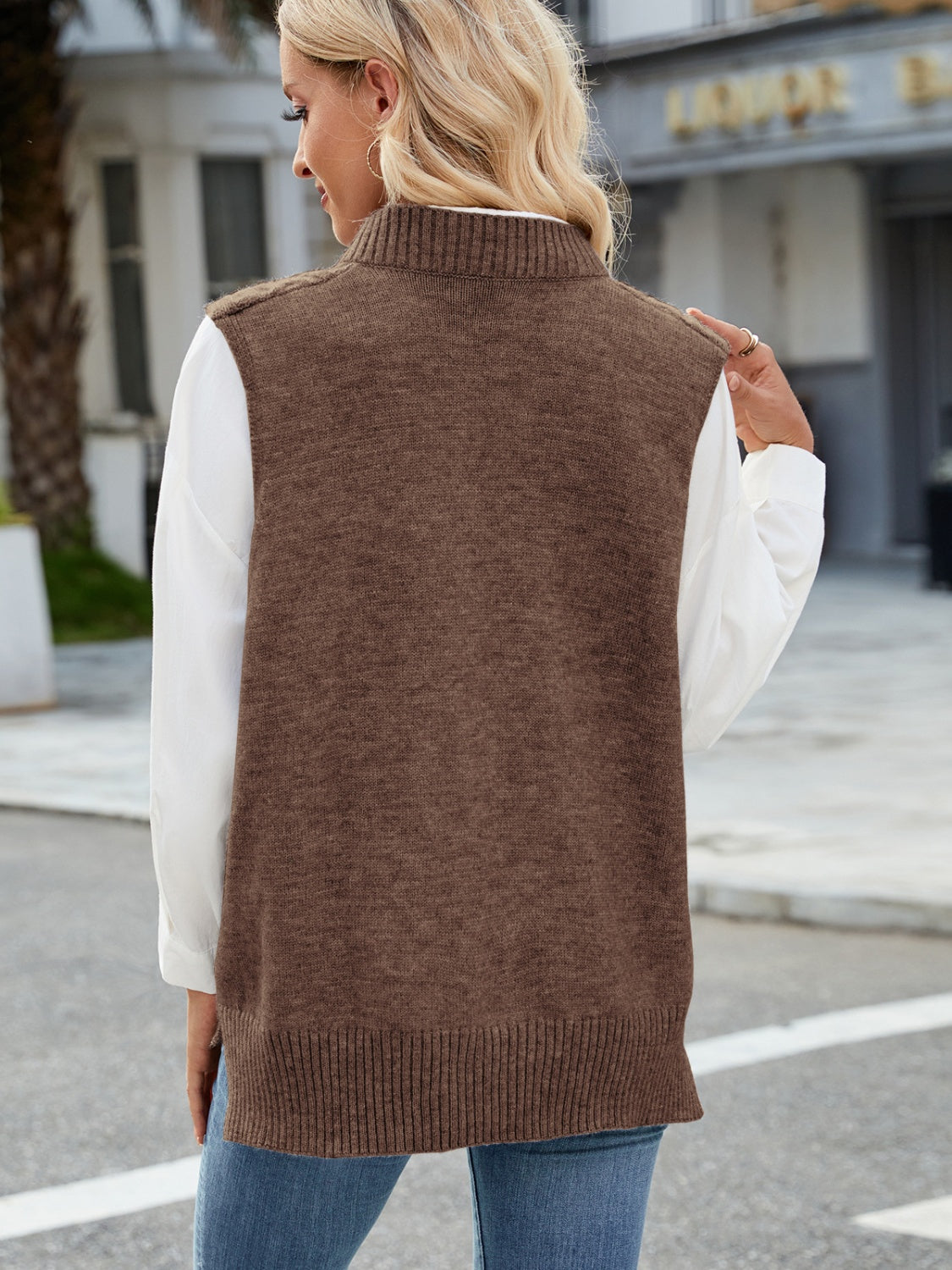 Margot Cable Knit Sweater Vest Black 8