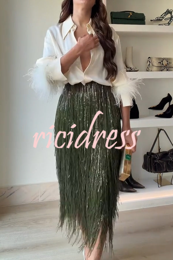 Valentina Sequin Tassel Midi Dress Blackish Green 2