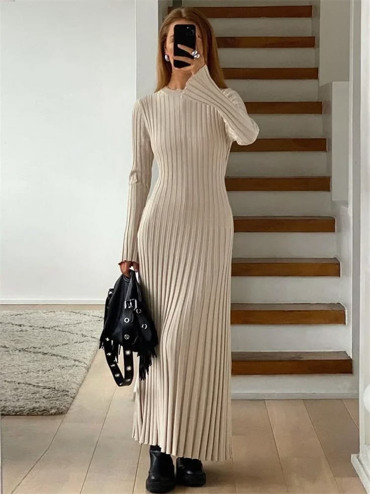 Tosca Lace-Up Knit Maxi Dress Beige 1