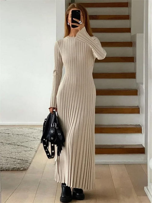 Tosca Lace-Up Knit Maxi Dress Beige 1