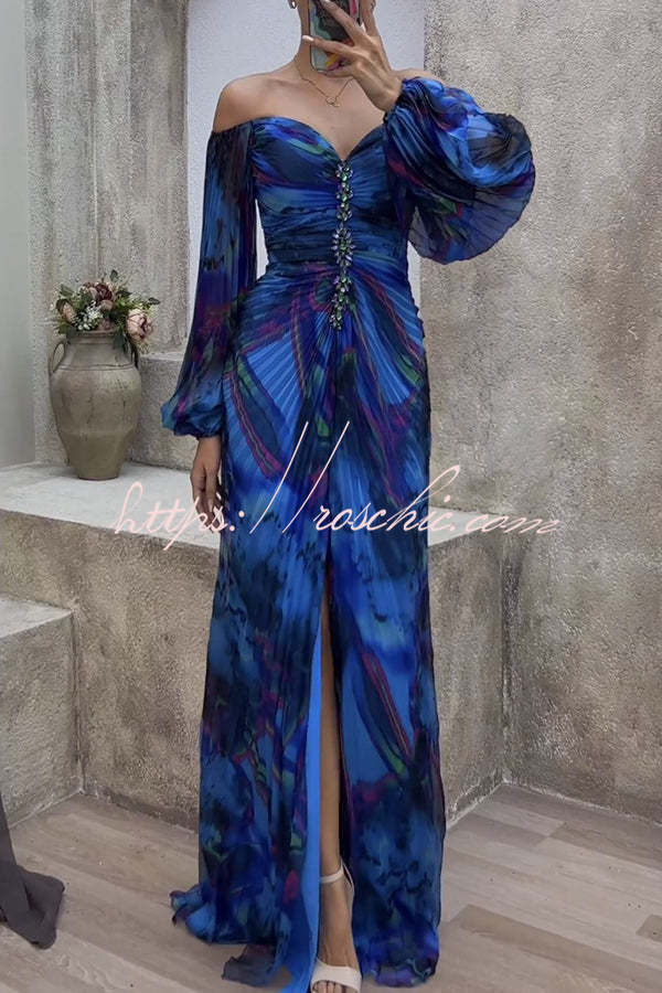 Seraphina Printed Off-Shoulder Maxi Dress Blue 4