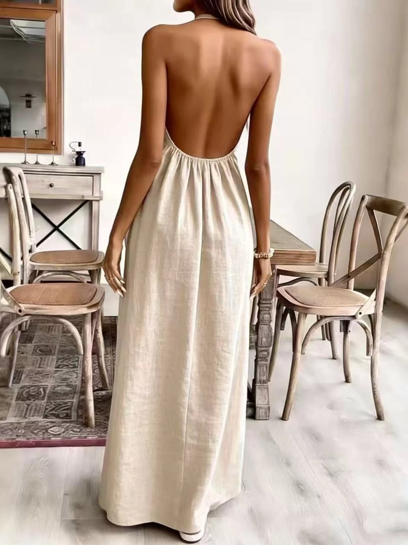 Margot Halter Maxi Dress in Cream Black 2