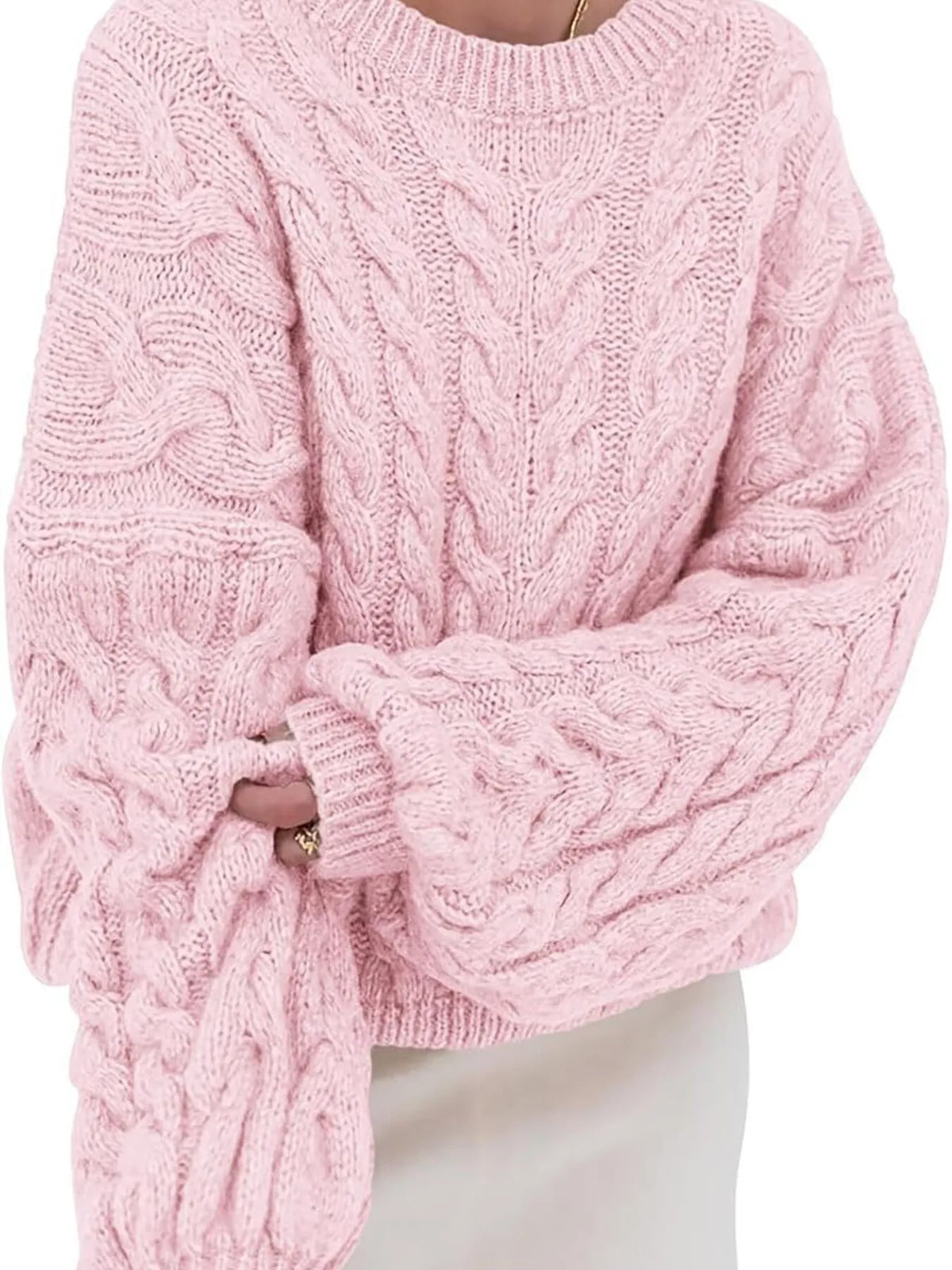 Margot Cable Knit Sweater in Pink Pink 3