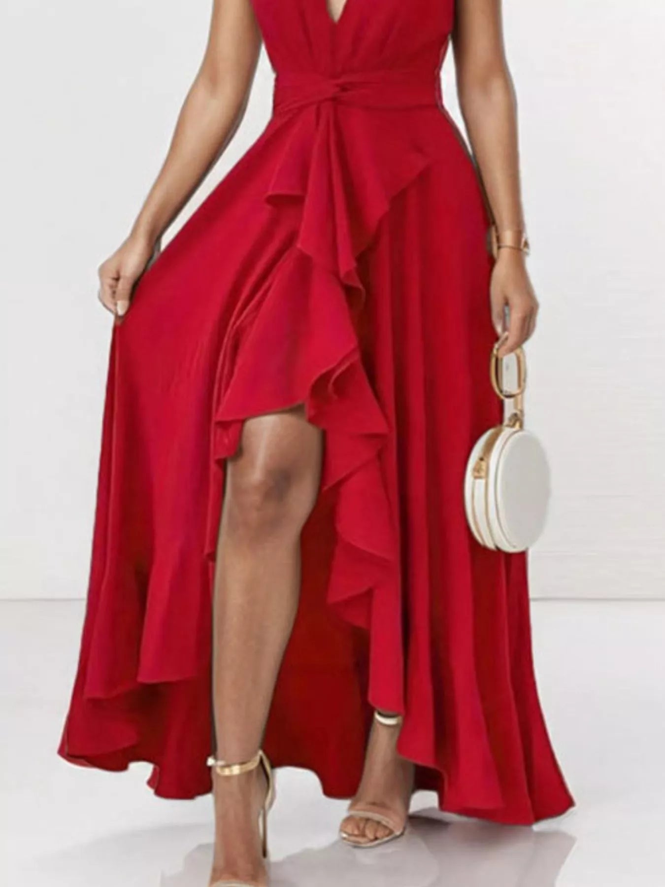 Ophelia Ruffled High-Low Maxi Dress Deep Red 3