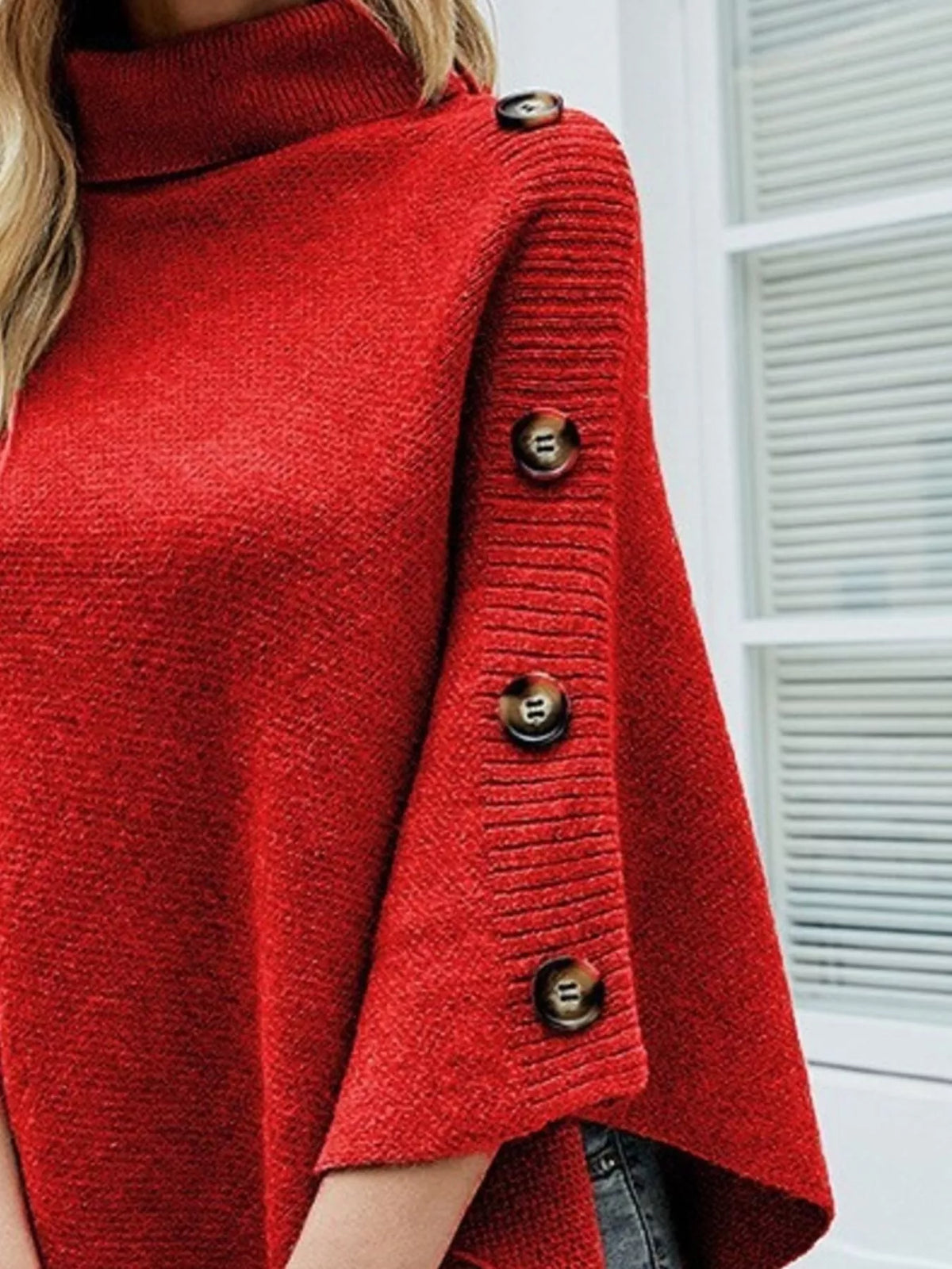 Margot Turtleneck Sweater Poncho in Red Apricot 2
