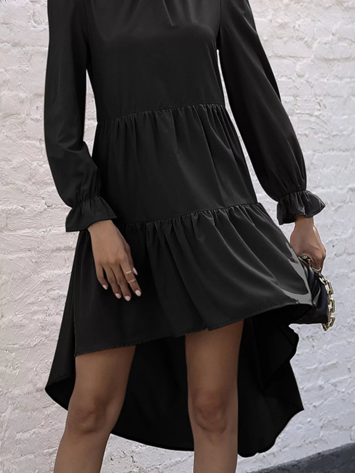 Valentina High-Low Flounce Dress in Sage Black 9