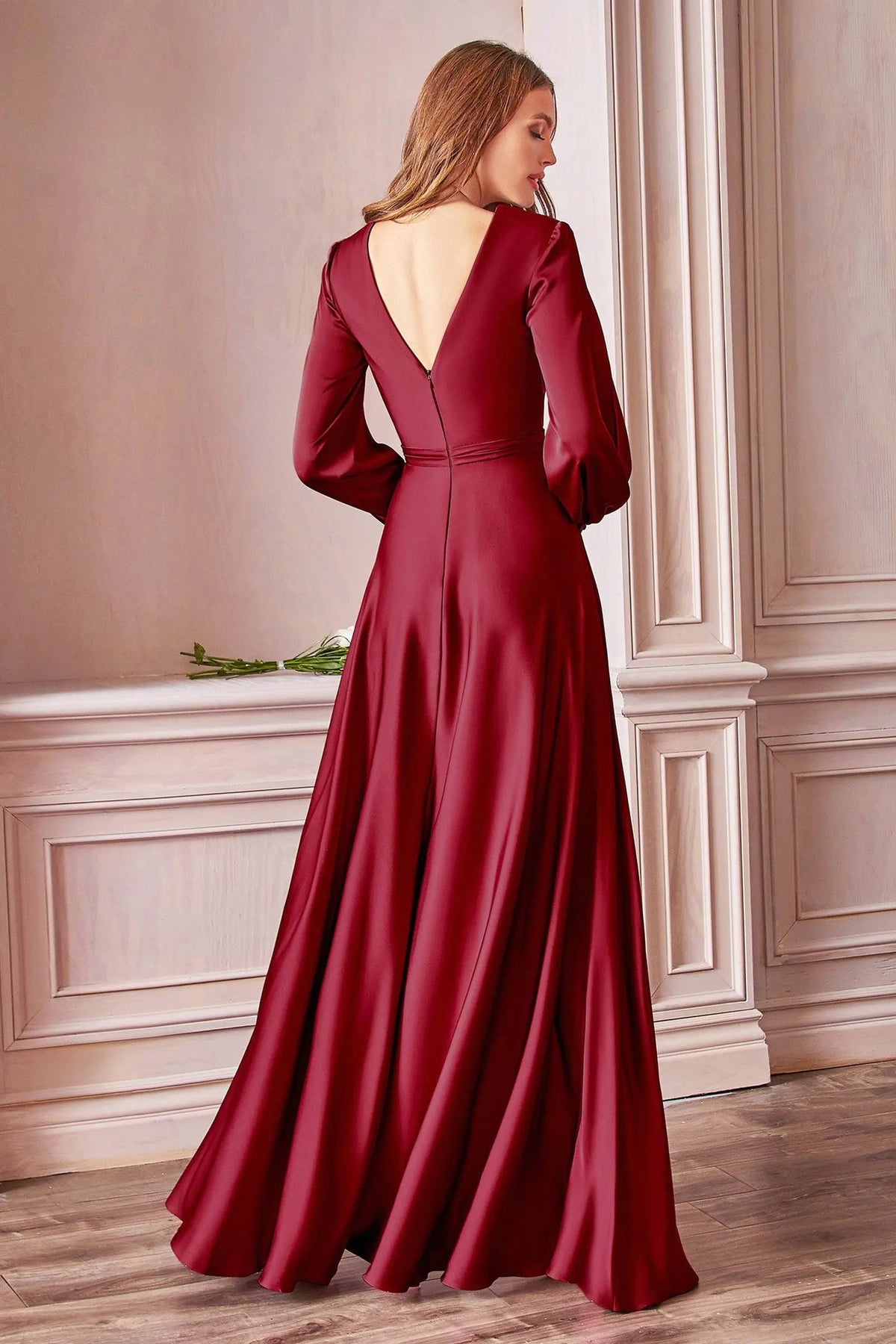 Celestine Satin Maxi Dress with Long Sleeves Mauve 2