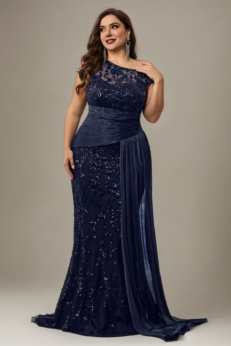 Margot Sequin One-Shoulder Dress in Navyblue Black 3
